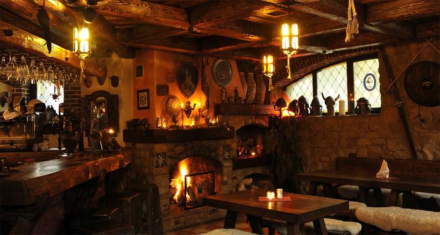Barloga bar with a fireplace in the Carpathians, Vezha Vedmezha
