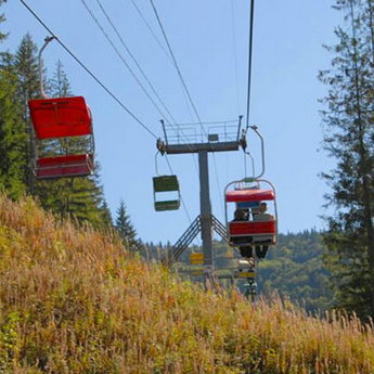 Chairlift in the Carpathian Mountains in autumn