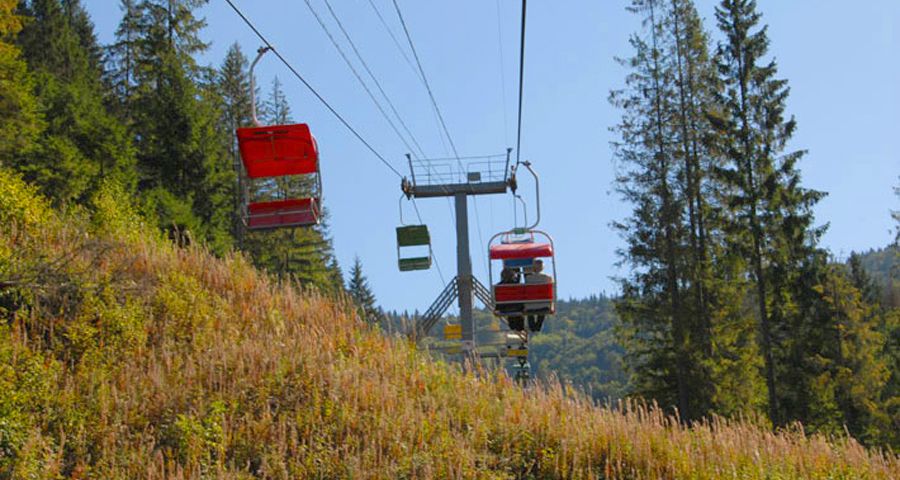 Chairlift in the Carpathian Mountains in autumn