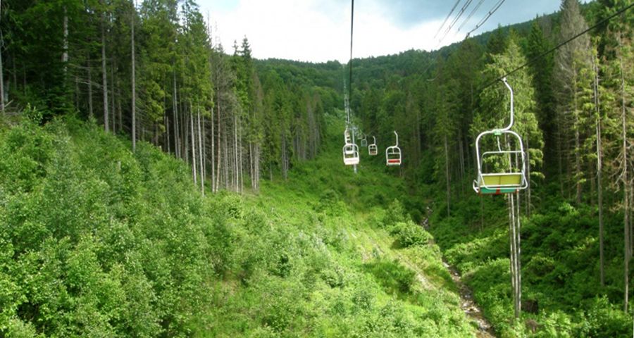 Chair lift on Mount Vysolij Verh, Carpathians, Volosyanka - Slavs'ke
