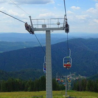 Traveling in the Carpathians on the cable car