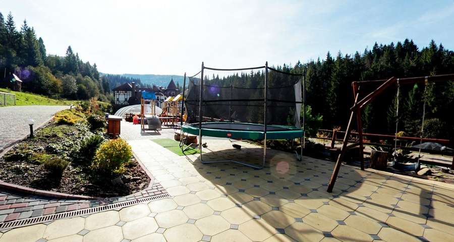 Trampoline and children's play area in the Carpathians, Vezha Vedmezha