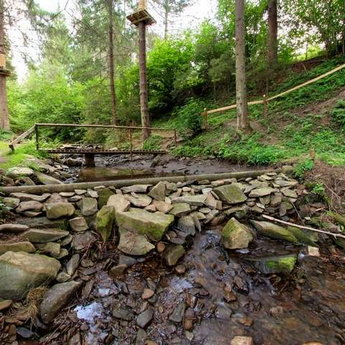 Creek in rope park Vedmezha Lazanka in the Carpathian