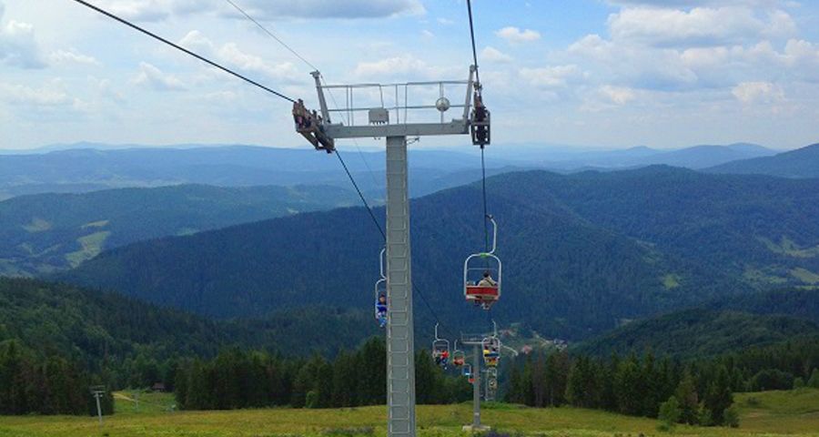 Traveling in the Carpathians on the cable car