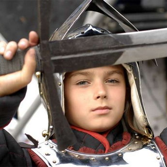 The boy in medieval knightly armor, Vezha Vedmezha Hotel