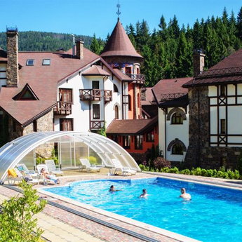 Holiday in the Carpathian by the pool, a large outdoor