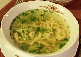 Chicken broth with homemade noodles